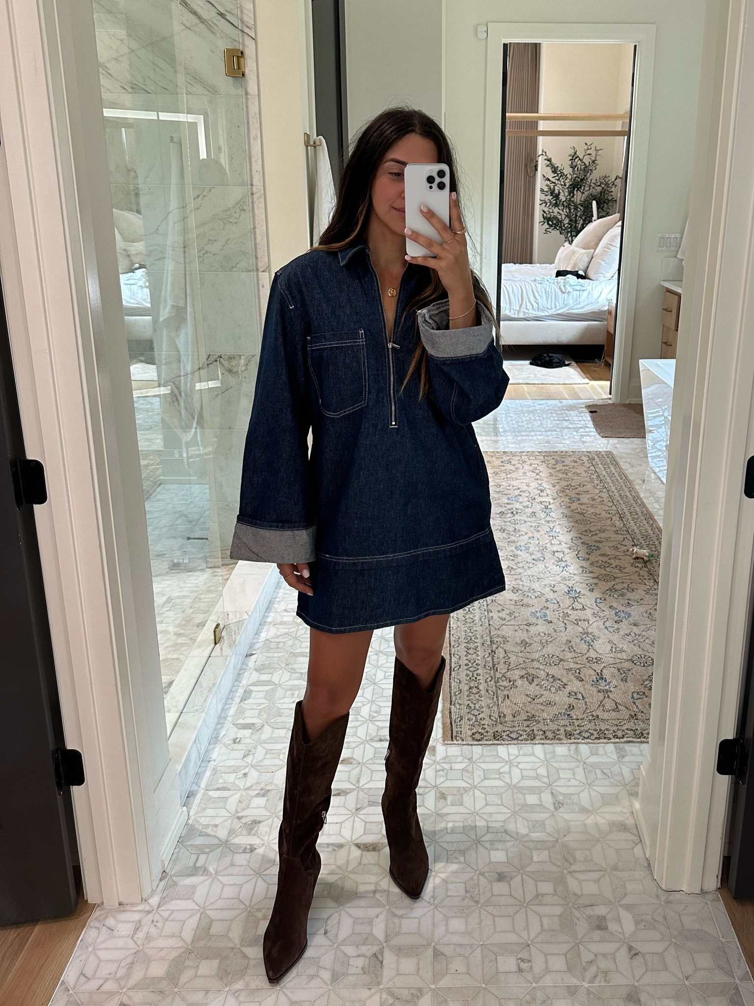 knee length dresses for ladies Pilcro Long-Sleeve Denim Micro Mini Shirt Dress – katie + hubbell main image 0