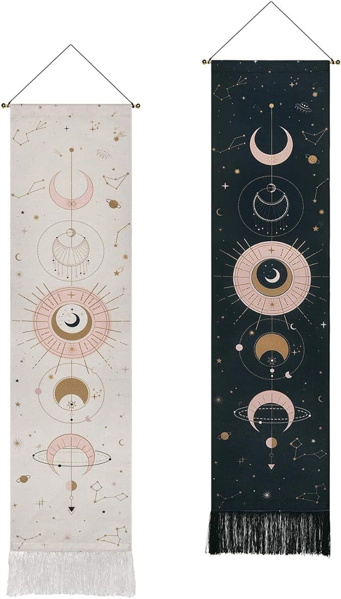 2 Pack Moon Phase Tapestry Moon Tapestry Wall Hanging Art Bohemian Tapestries Black and White Tap... | Amazon (US)