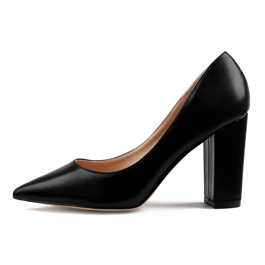 JOY IN LOVE Chunky Heels for Women High Block Heel Pointy Toe Dress Work Pumps | Amazon (US)