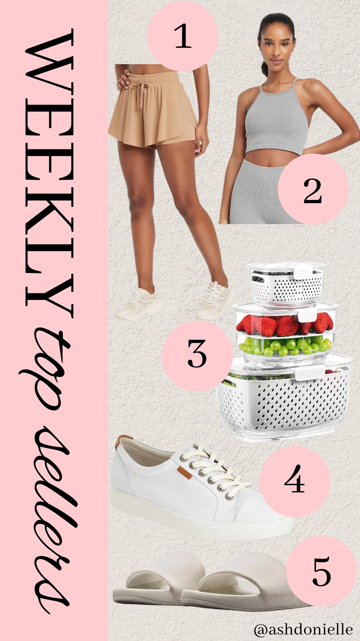 Weekly top sellers! 

Shorts, sports tank, food storage containers, white sneakers, slides

#LTKSeasonal #LTKfit #LTKstyletip