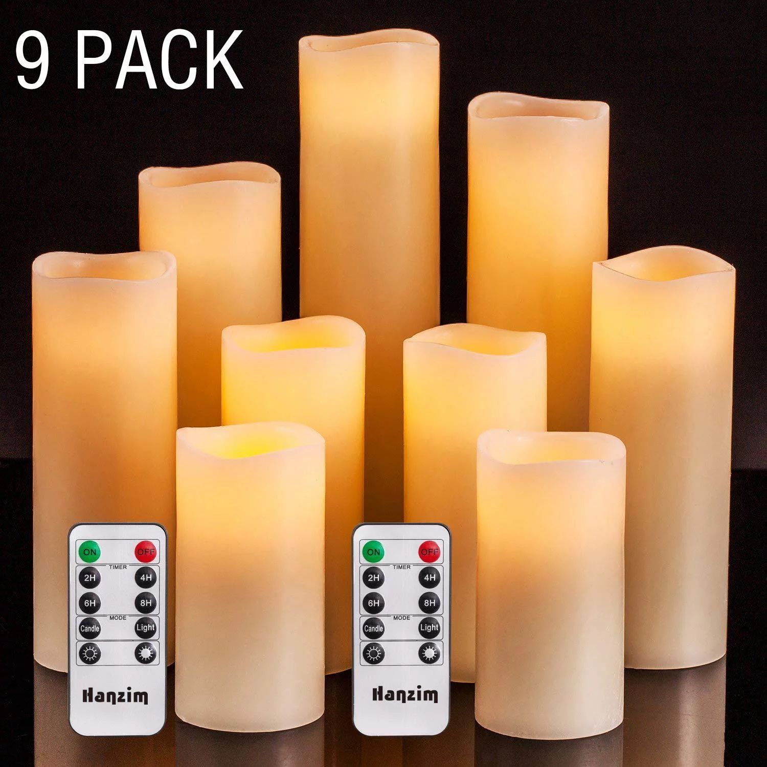HANZIM Flameless Candles Battery Operated Candles 4" 5" 6" 7" 8" 9" Set of 9 Ivory Real Wax Pilla... | Walmart (US)