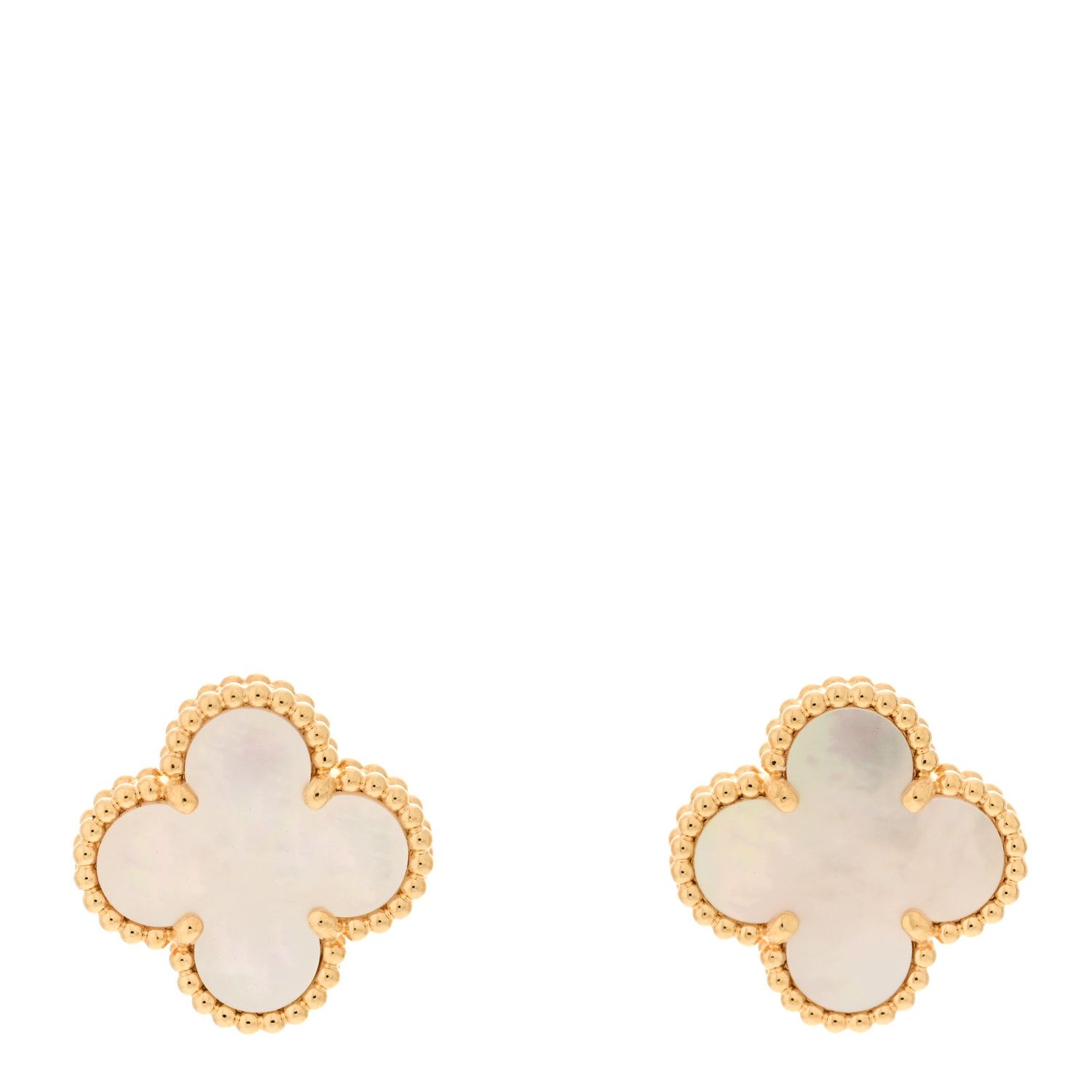 18K Yellow Gold Mother of Pearl Vintage Alhambra Earrings | FASHIONPHILE (US)