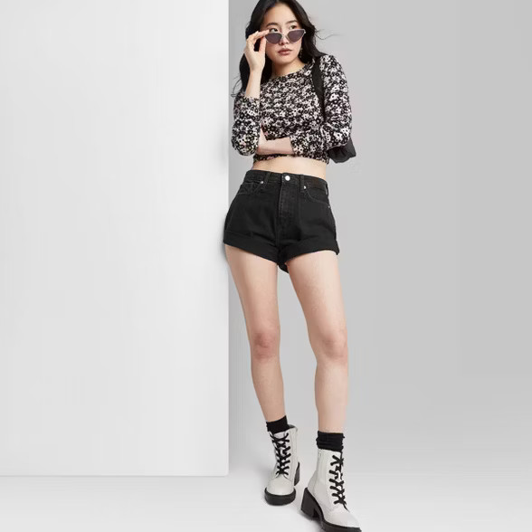 Women's Super-High Rise Rolled Cuff Mom Jean Shorts - Wild Fable™ | Target