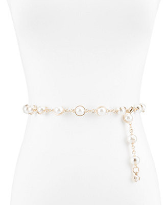 Sam Edelman Women's Imitated Pearl Embellished Gold-Tone Chain Dress Belt - Macy's | Macy's