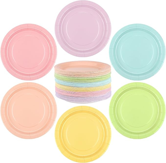 144 Pieces Pastel Rainbow Paper Plates 7 Inch Bulk Paper Plates Disposable Round Dessert Plates H... | Amazon (US)