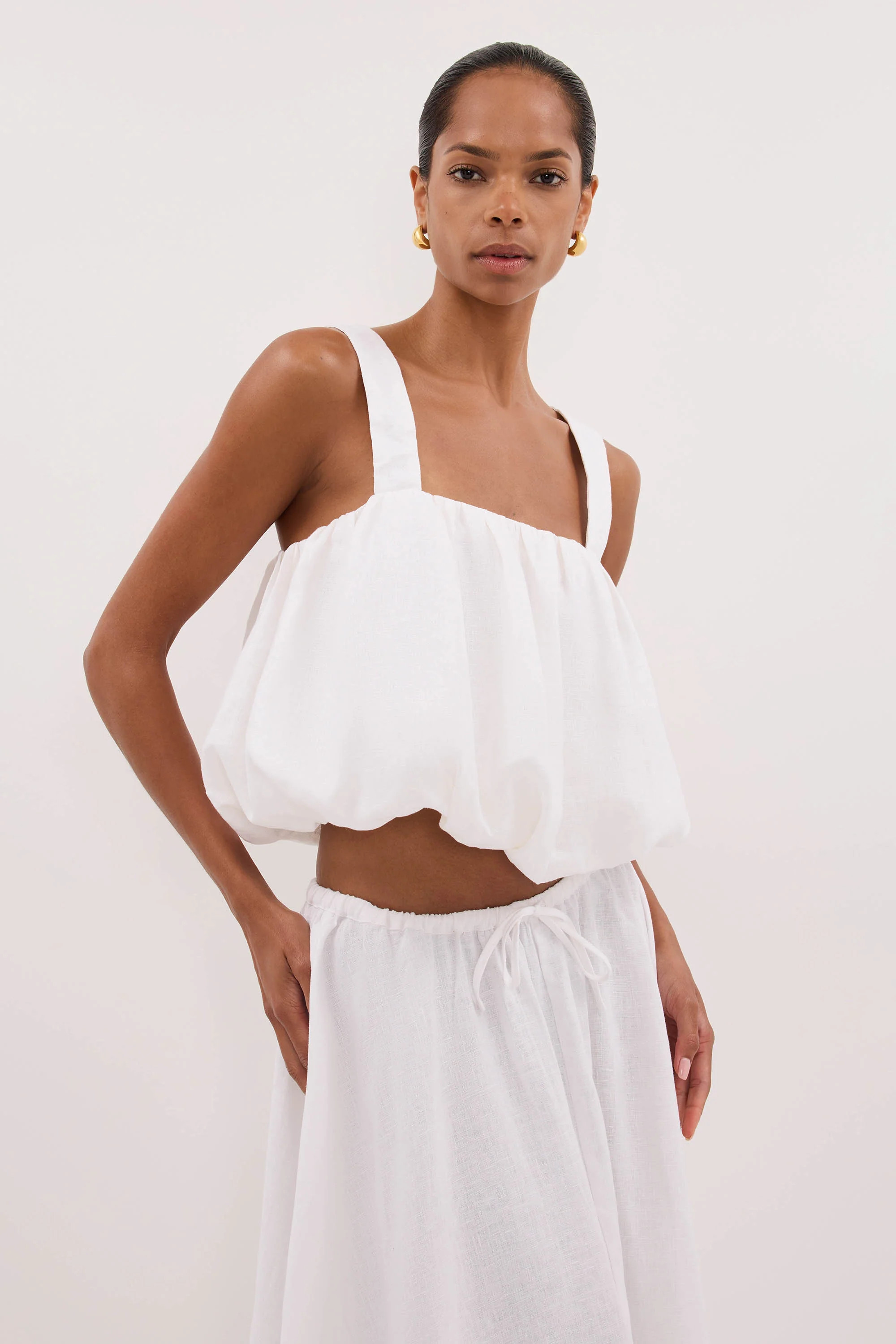 RAVELLO WHITE LINEN BUBBLE TOP | DISSH