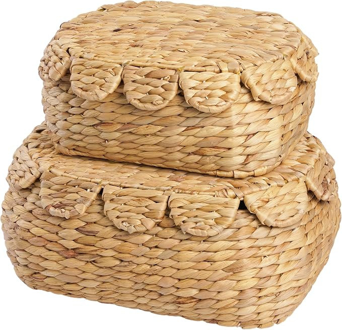 LUSYDECO Set of 2 Wicker Storage Baskets with Lid, Rattan Basket Decorative Boxes, Woven Storage ... | Amazon (US)