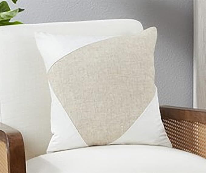 Fennco Styles Geometric Color Blocked Two-Tone Velvet Decorative Throw Pillow 18" W x 18" L - Whi... | Amazon (US)