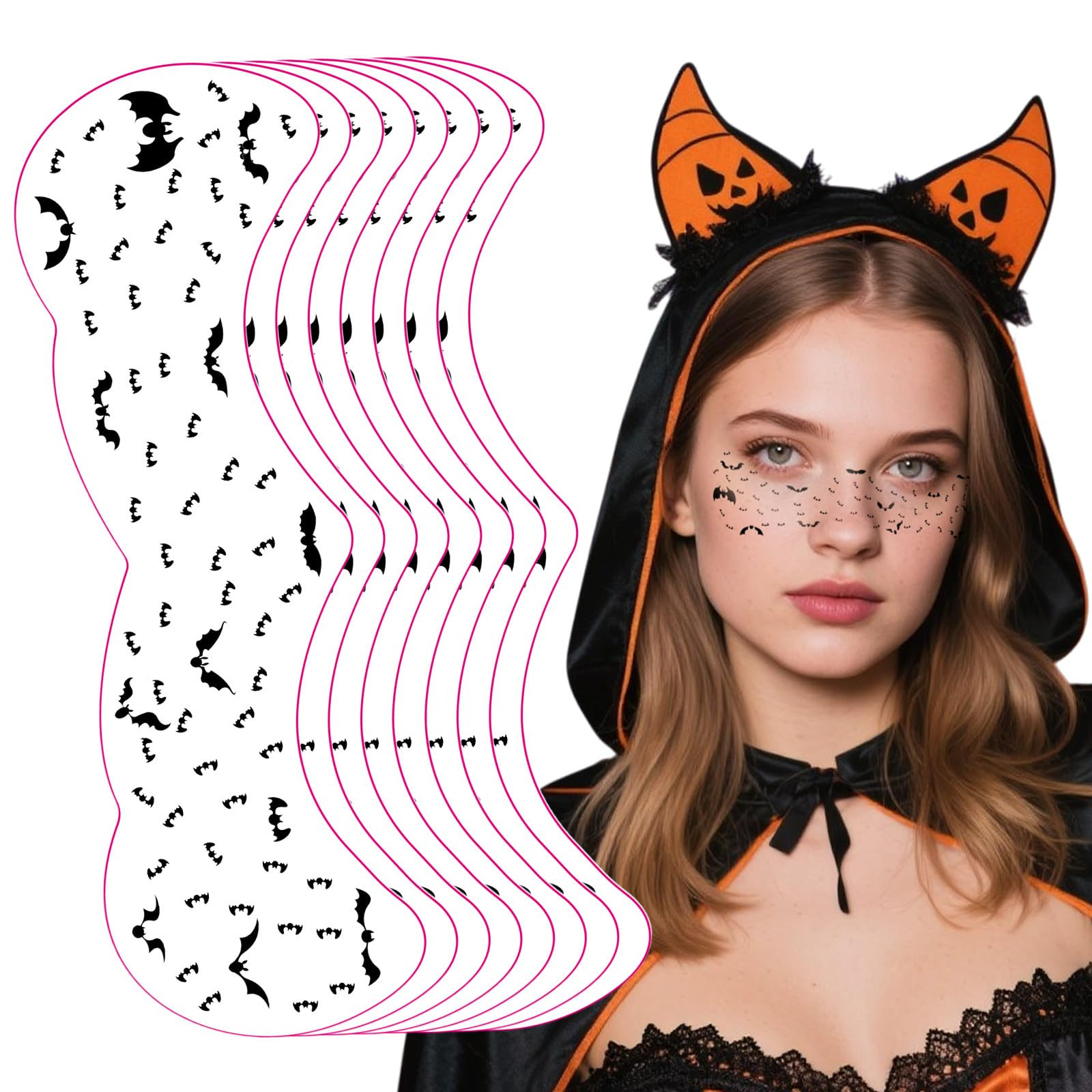 Halloween Face Tattoo Stickers Set Black Bat Themed Eyeshadow Freckle Decals Face Makeup Temporary Tattoo Stickers for Adults Gothic Halloween Carnival Party Art Decoration | Amazon (US)