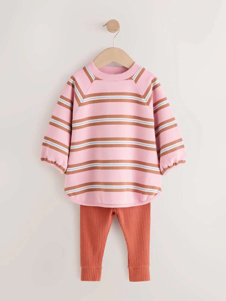 Pink/Cream Stripe Sweatshirt and Leggings Set (3mths-7yrs) | Next US