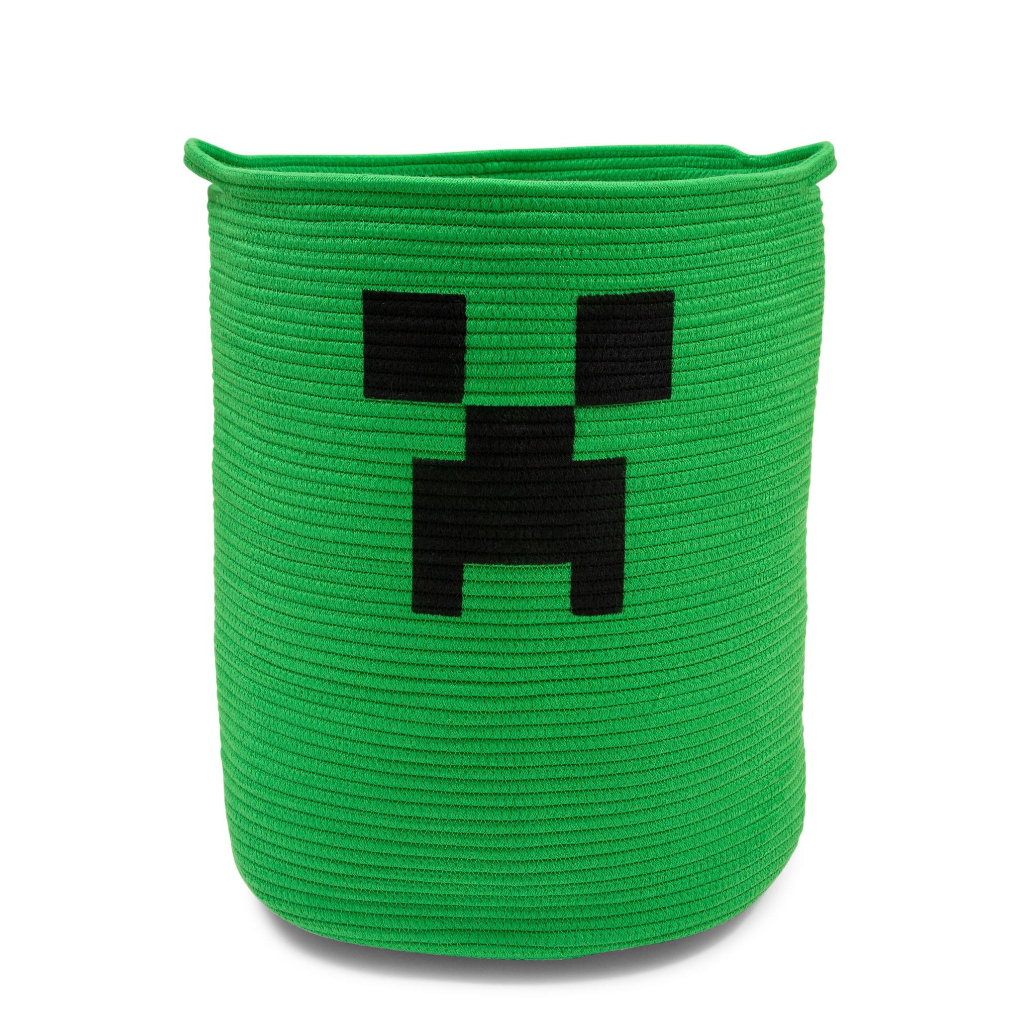 Minecraft Green Creeper Woven Cotton Rope Hamper Storage Basket | Toynk