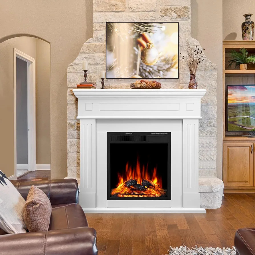 43” Electric Fireplace Mantel Freestanding Electric Fireplace, Remote Control, Adjustable Led F... | Amazon (US)