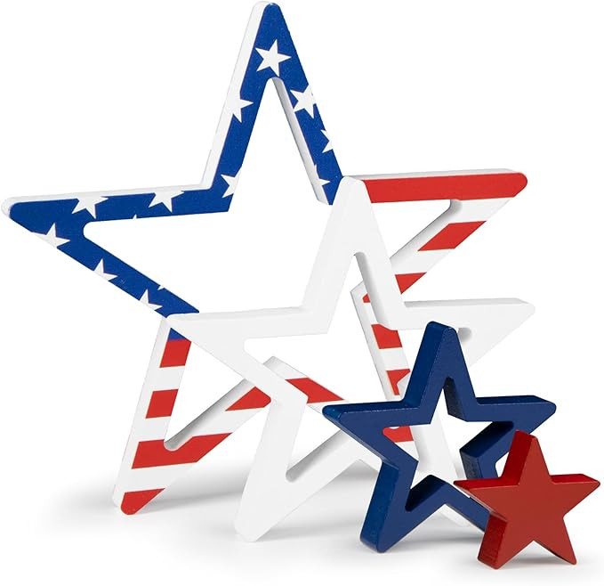 4th of July Decorations Stars Set of 4, Red White Blue Decor, Patriotic Memorial Day Star Tiered ... | Amazon (US)