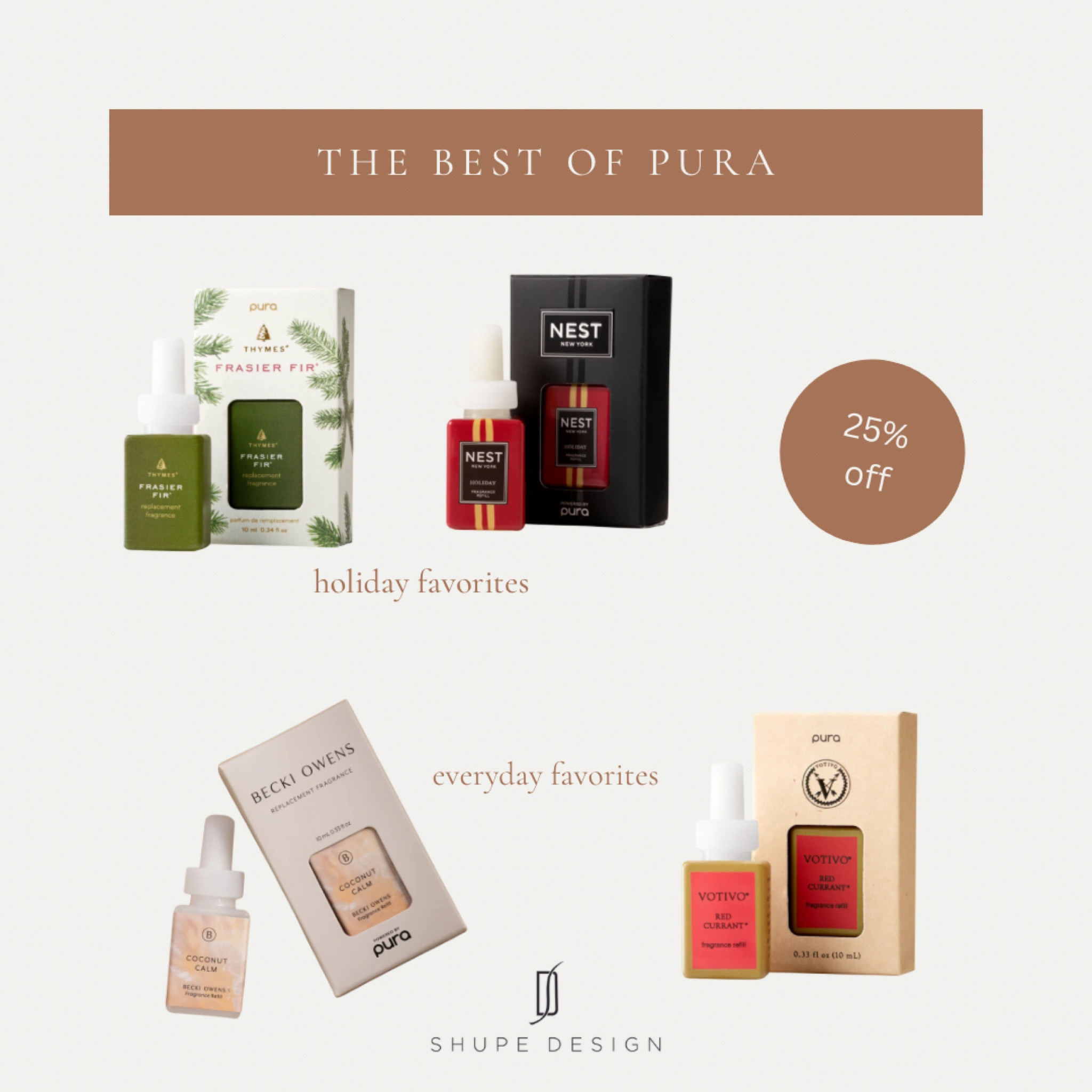 Best of Pura—my two favorite holiday scents and my two favorite everyday scents. Don’t forget to grab a diffuser if you don’t have any yet! 

Home fragrance | wall plug in | pumpkin | seasonal | cedar | fir | holiday | Pura | LTK fall sale  

#LTKSale #LTKfindsunder50 #LTKhome