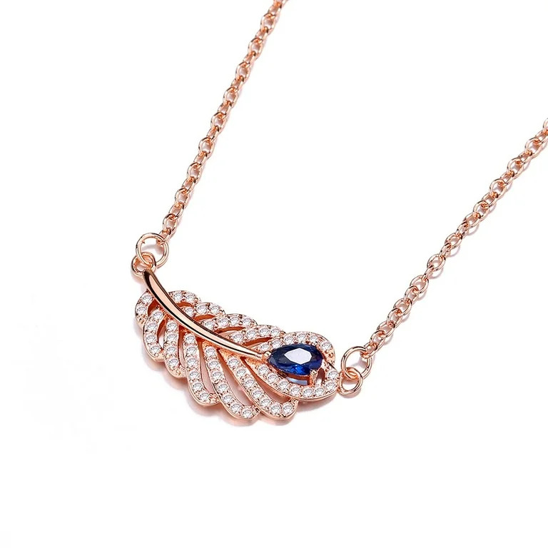 Sterling Silver and Rose Gold Sapphire Leaf Pendant Necklace | Walmart (US)