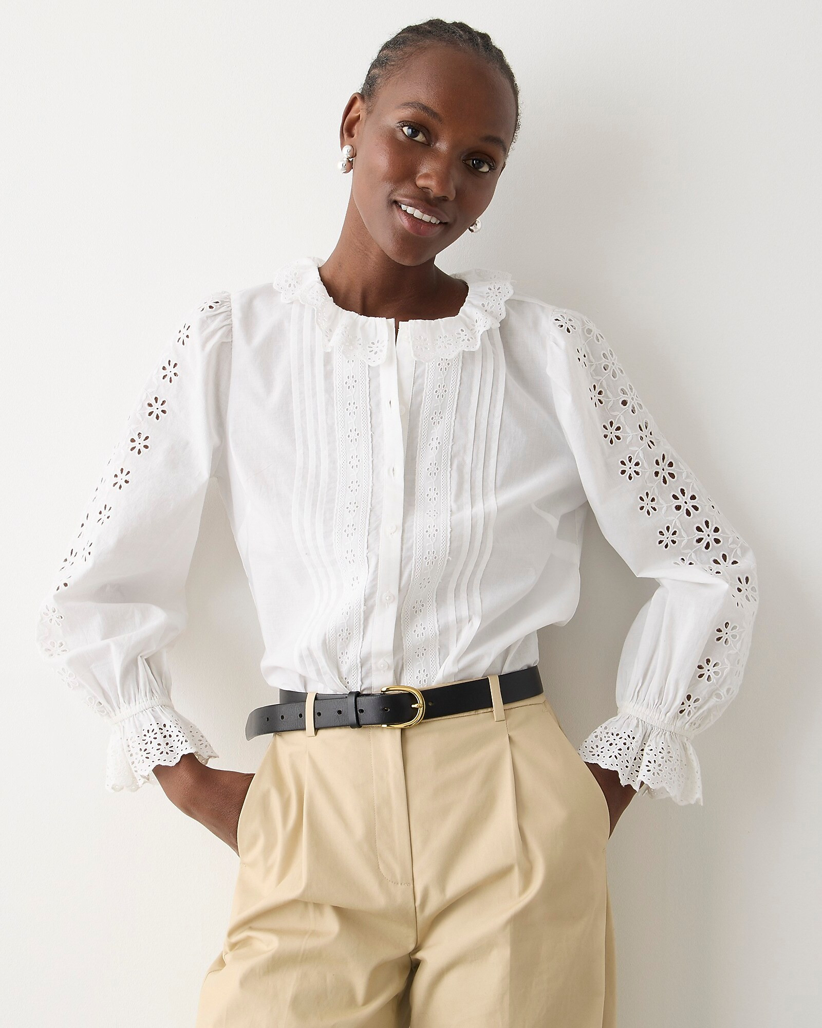 Eyelet-trim button-up shirt | J. Crew US