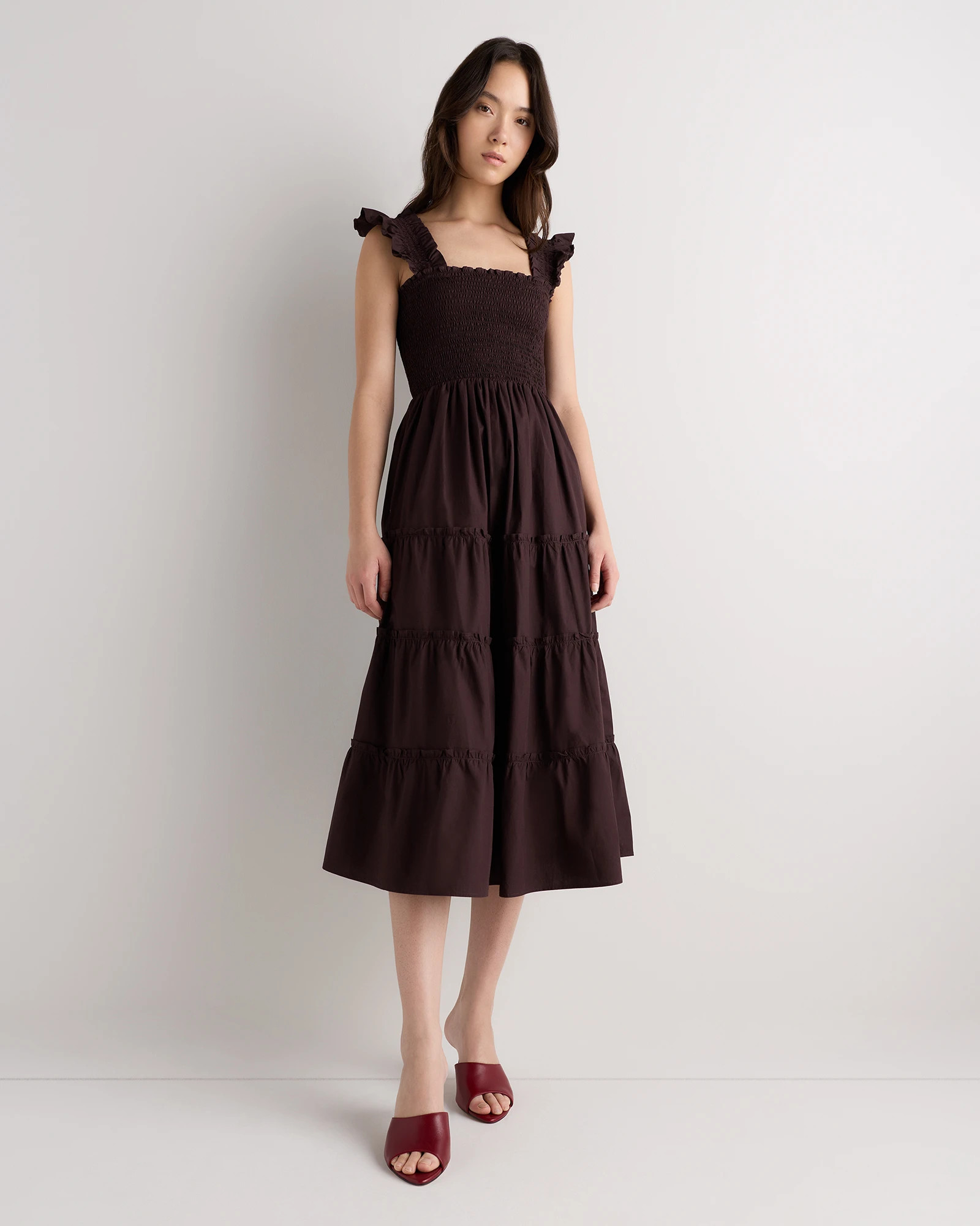 Quince | Women's Poplin Smocked Midi Dress in Navy, Size Large, Organic Cotton | Quince