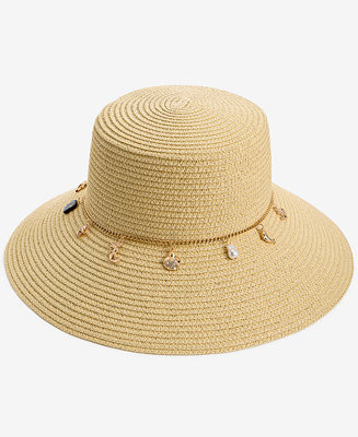 On 34th Charm Trim Straw Down Brim Hat, Macy's Exclusive - Macy's | Macy's