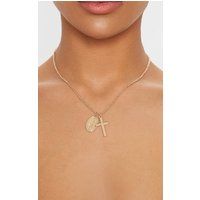 Gold Renaissance Pendant Cross Necklace | PrettyLittleThing US