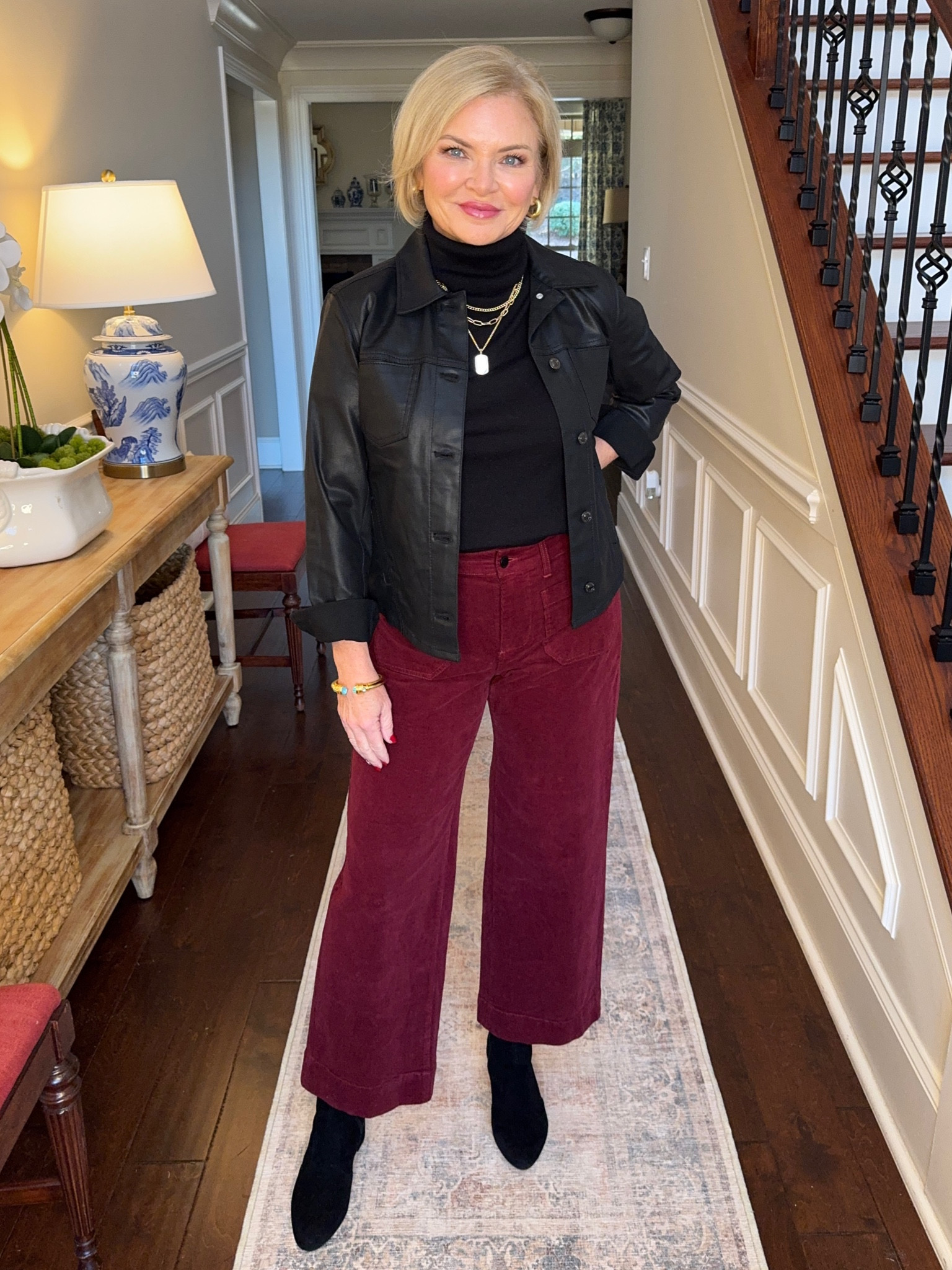 Used a black turtleneck from Talbots as the base for this casual outfit! Burgundy corduroys are hot right now and I topped it off with a coated denim Jacket & suede boots.  Medium Petite turtleneck, small jacket, 4 pants.

winter outfit
Faux leather jackett
sporty casual
Suede boots
petite fashion
winter outfit
Liverpool
Talbots

#stylewithserena
#fashionover50
#winteroutfit

#LTKSaleAlert #LTKStyleTip #LTKSeasonal