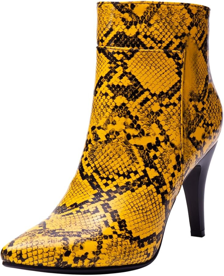 DINTAHA Snakeskin Boots Pointed Toe High Heel Stiletto Booties Pointy Toe Ankle Boots | Amazon (US)