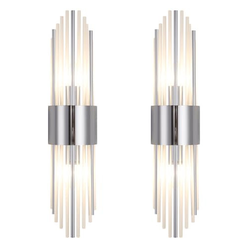 Chrome sconces Wall Set of 2, Silver Crystal Wall sconces Set of Two, Modern Wall Sconce Decoration (Set of Two) for Living Room, Bedroom, Bathroom, Vanity, Stairs, Hallway,with 4 E12 Light Sources | Amazon (US)