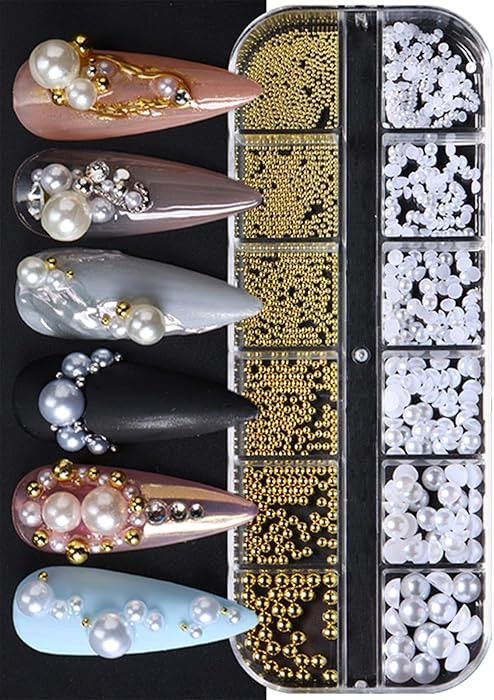 1 Box Gold Caviar Beads for Nails Charms Half Round Pearl Nail Charms Nail Jewels for Nail Art Ki... | Amazon (US)