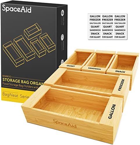 SpaceAid Ziplock Bag Storage Organizer (5 Pack) for Kitchen Drawer, Bamboo Baggie Organizers Holder, | Amazon (US)
