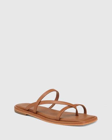 Alysson Dark Cognac Leather Flat Sandal | Wittner