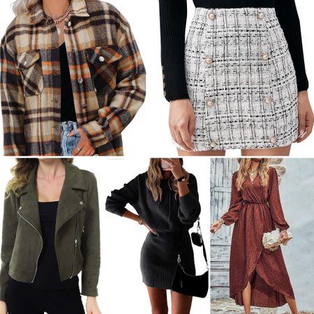Amazon fall outfits, shacket, plaid skirt, suede jacket, sweater dress, fall dress 

#LTKFind #LTKstyletip