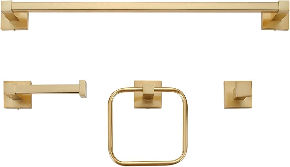 Globe Electric 65562 4-Piece Bath Hardware Accessory Kit, Matte Brass, Towel Bar, Towel Ring, Rob... | Amazon (US)