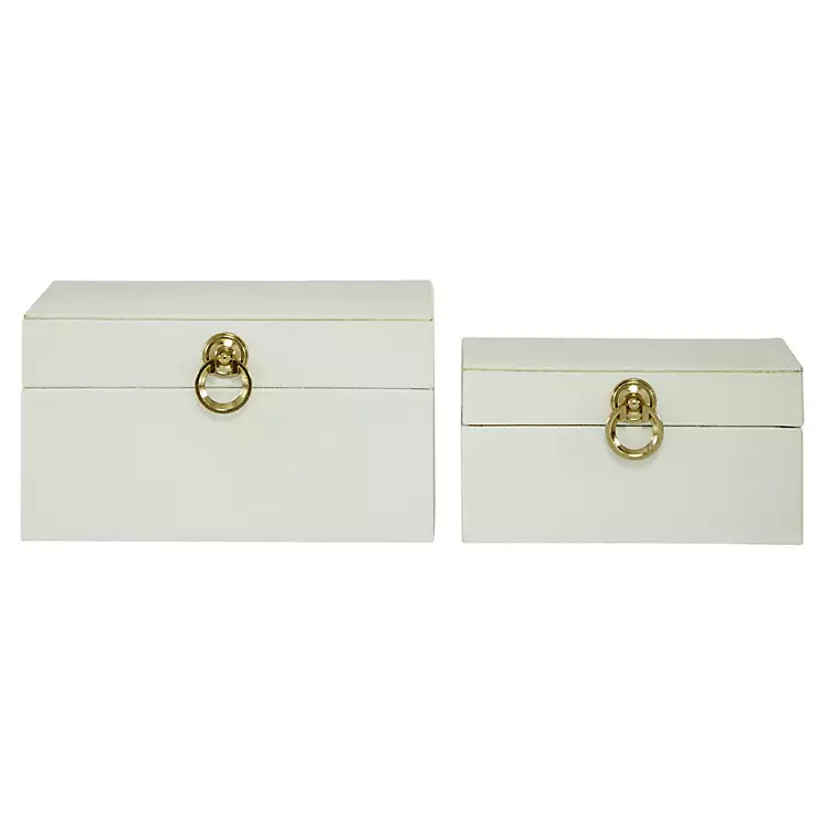 New! White Faux Leather Boxes with Gold Knobs, Set of 2 | Kirkland's Home