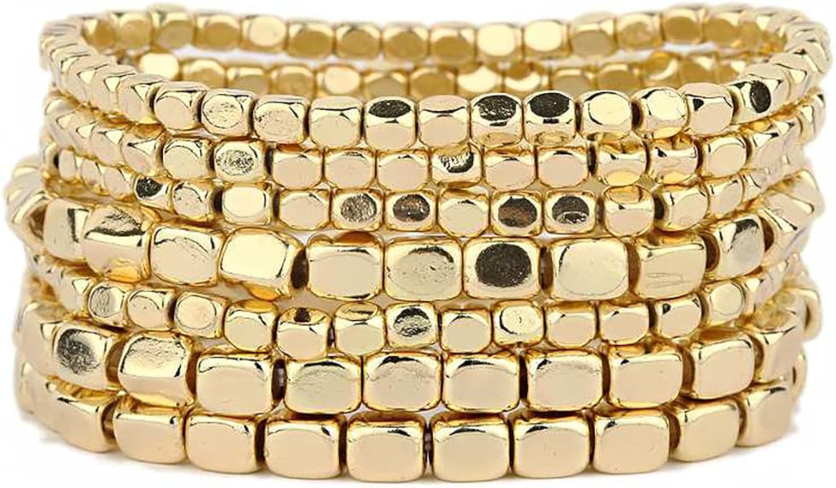 Rosemarie Collections Chunky Nugget Multi-Strand Bracelet Beads - Silver & Gold Bracelets Stack f... | Amazon (US)