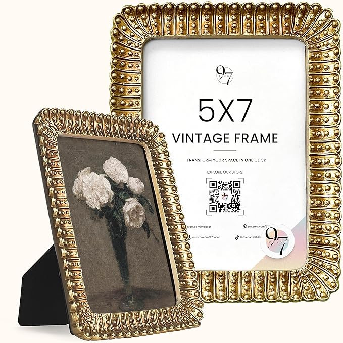 97 Decor Vintage Picture Frames 5x7 - Gold 5x7 Picture Frame Vintage Style, Ornate 5 x 7 Frames f... | Amazon (US)