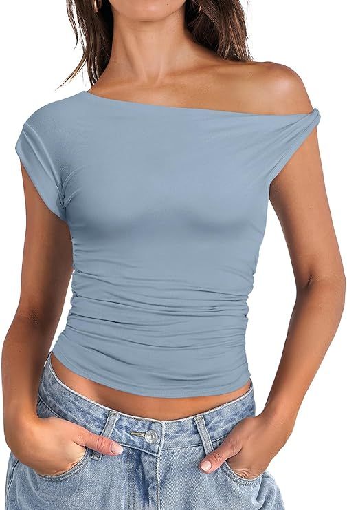 ANRABESS Womens Off The Shoulder Tops Sleeveless Shirts Going Out Crop Tank Tops Slim Fitted Y2K ... | Amazon (US)