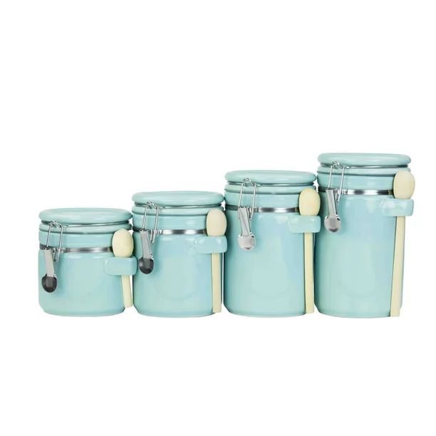 Home Basics 4-piece Ceramic Canister Set with Wooden Spoons, Turquoise | Walmart (US)