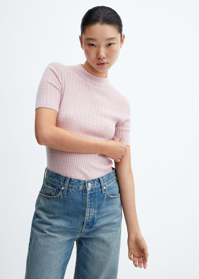 Short-sleeved braided wool sweater -  Women | #tiendas.nombre.cabecera.she United Kingdom | MANGO (UK)