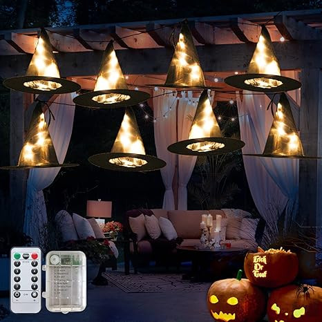 Ledido Glowing Witch Hat Halloween Decorations, 8PCS 17FT 56 LED Witch Lights with Remote, 8 Mode... | Amazon (US)