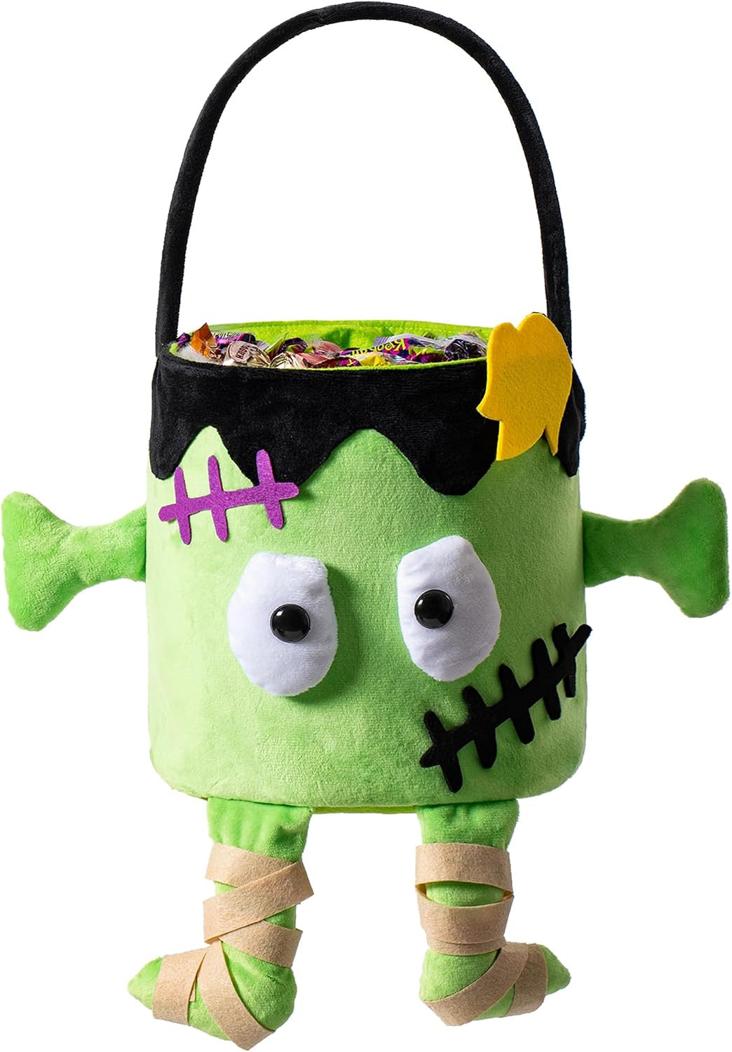 Halloween Trick or Treat Bag for Kids, Green Monster Plush Candy Bucket with Padded Eyes and Wrapped Feet, Reusable Foldable Halloween Basket for Costumes and Parties | Amazon (US)