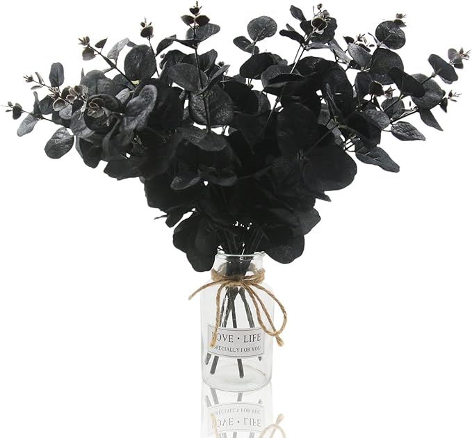 Hananona 6 Pcs Artificial Black Eucalyptus Stems, 14" Eucalyptus Leaves Branches Bouquet for Flow... | Amazon (US)