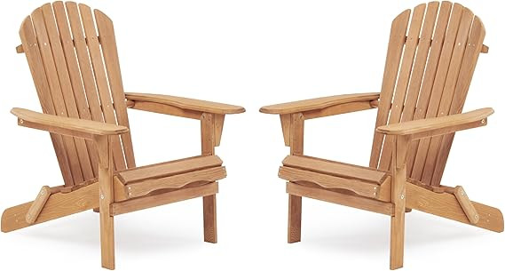 Wooden Folding Adirondack Chair Set of 2, Half Pre-Assembled Wood Lounge Chair for Outdoor Patio ... | Amazon (US)