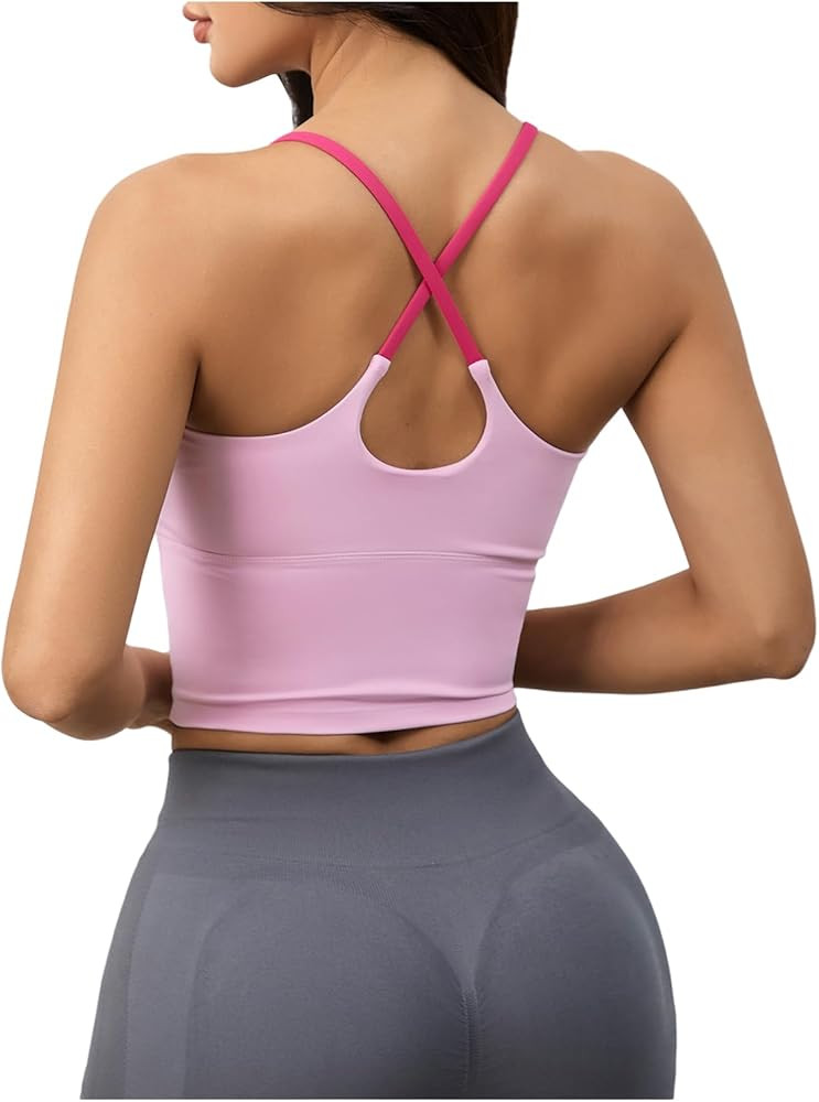 SHENHE Women's Tank Tops Built in Bras Racerback Colorblock Spaghetti Strap Tight Yoga Workout To... | Amazon (US)