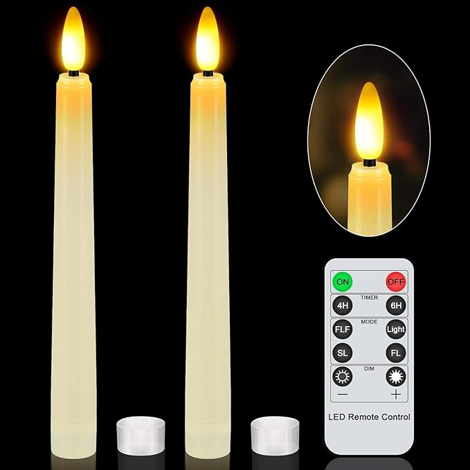 2 PCS LED Flameless Ivory Taper Candles, 8" Tall Taper Candle Sticks Battery Operated with Remote... | Amazon (US)