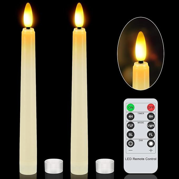 2 PCS LED Flameless Ivory Taper Candles, 8" Tall Taper Candle Sticks Battery Operated with Remote... | Amazon (US)