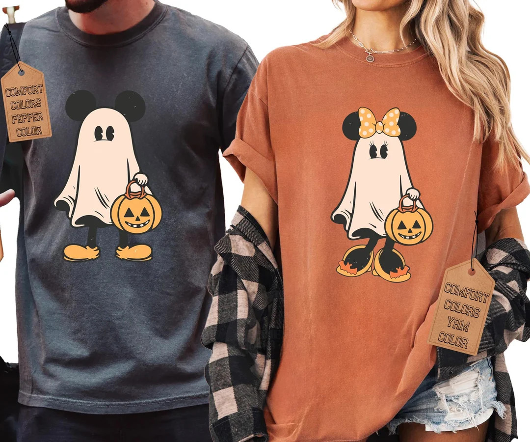 Comfort Colors® Retro Mickey Minnie Halloween Couple Shirts, Mickey Ghost Shirt, Minnie Ghost Sh... | Etsy (US)