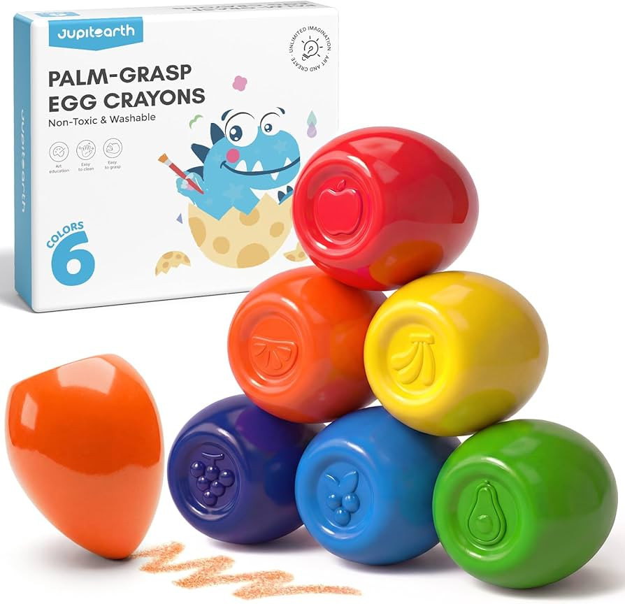 JUPITEARTH 6 Colors Egg Crayons for kids, Palm-Grasp Non Toxic Jumbo Washable Crayons for Kids, F... | Amazon (US)