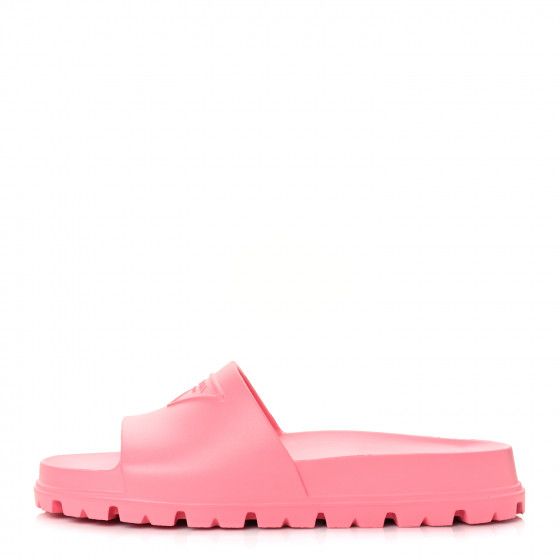 PRADA Rubber Logo Slide Sandals 39 Begonia Pink | FASHIONPHILE (US)