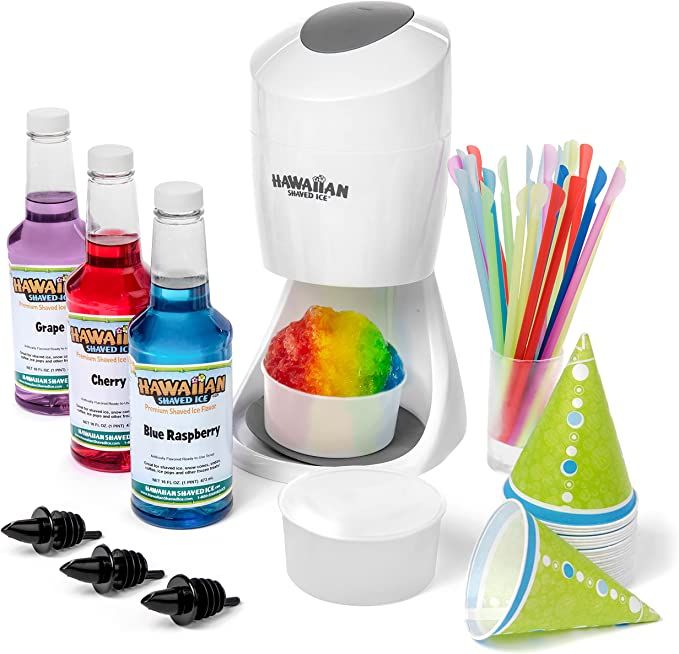 Hawaiian Shaved Ice S900A Snow Cone Machine Kit with 3-16oz. Syrup Flavors: Cherry, Grape, and Bl... | Amazon (US)