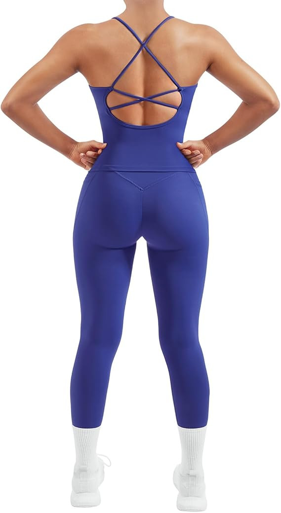 SUUKSESS Women 2 Piece Workout Sets Padded Tank Tops Tummy Control Leggings Gym Outfits | Amazon (US)