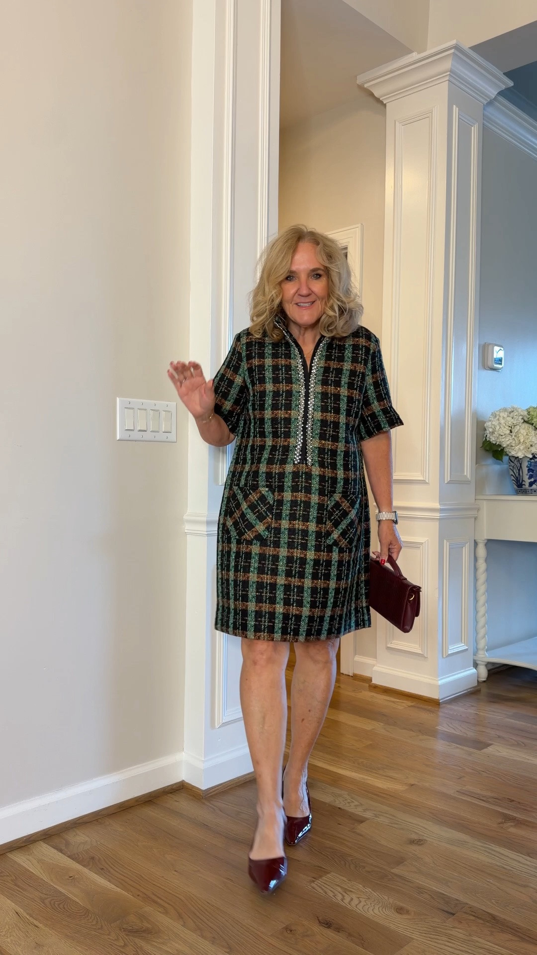 This dress is stunning. It’s a metallic plaid with rhinestones in the pocket. Subtle but stunning. Wearing a medium.

#LTKOver40 #LTKWedding #LTKPetite